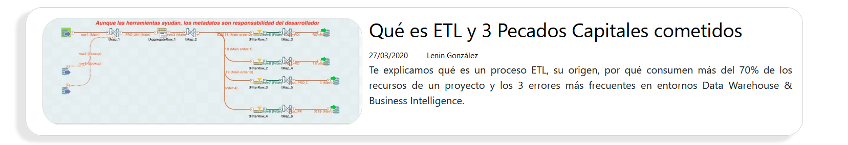 Artículos sobre ETL: Qué son y Calidad de Datos