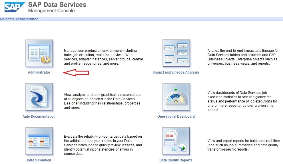 Consola de administración de SAP BODS